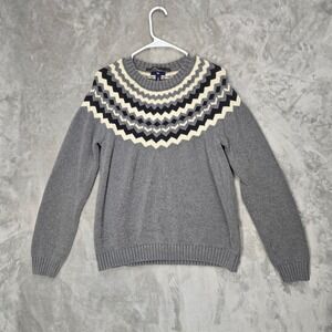 Gap Fair Isle Crew Neck Sweater Gray Knit Cotton Pullover Mens Medium‎ Cozy